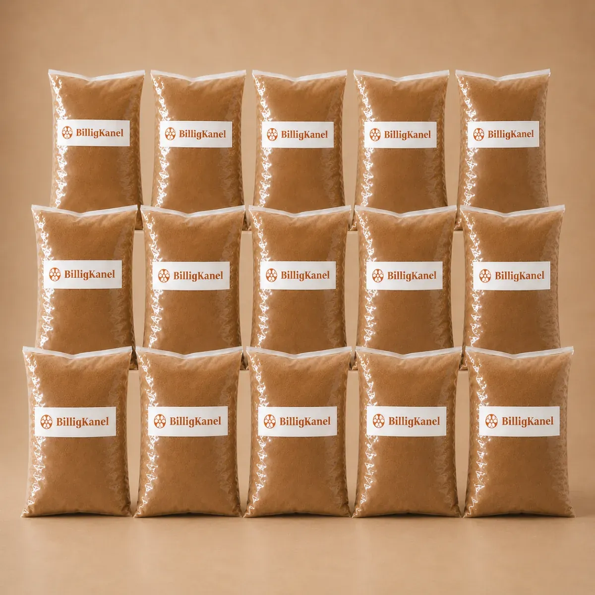 15 kg ren Cassia-kanel pakket i 1 kg poser fra Kanel 25 år