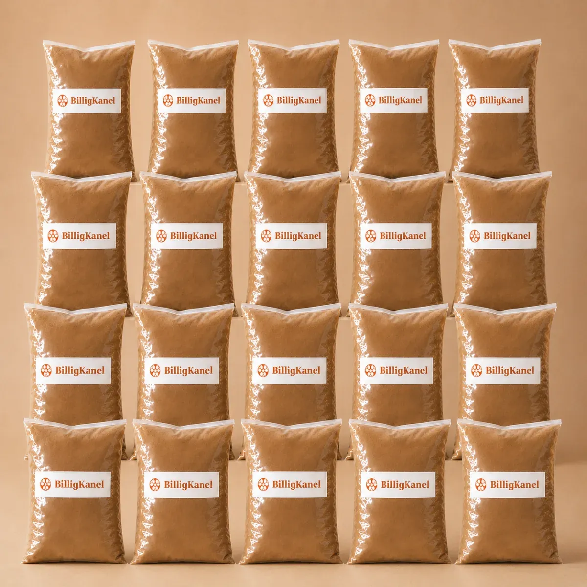 20 kg ren Cassia-kanel pakket i 1 kg poser fra Kanel 25 år